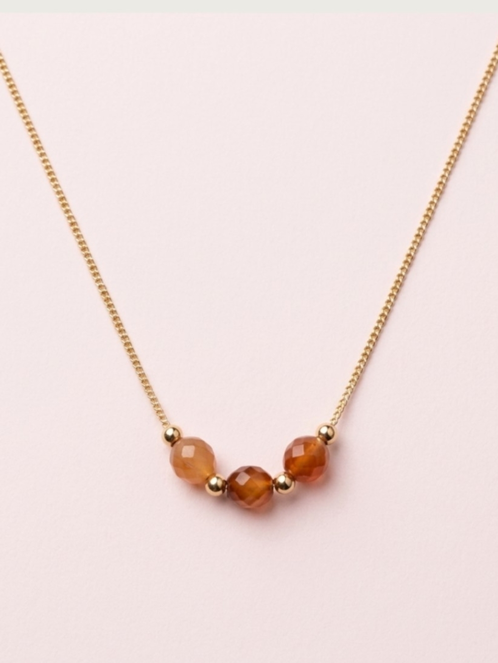 Vintage Gold Plated Minimalist Fisherman Necklace with Orange Beads